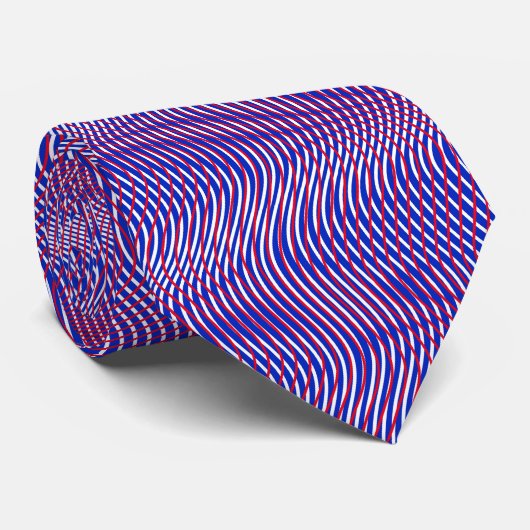 Cravate Rouge Bleu Abstrait Trippy Wavy Psychedelic (Roulé)