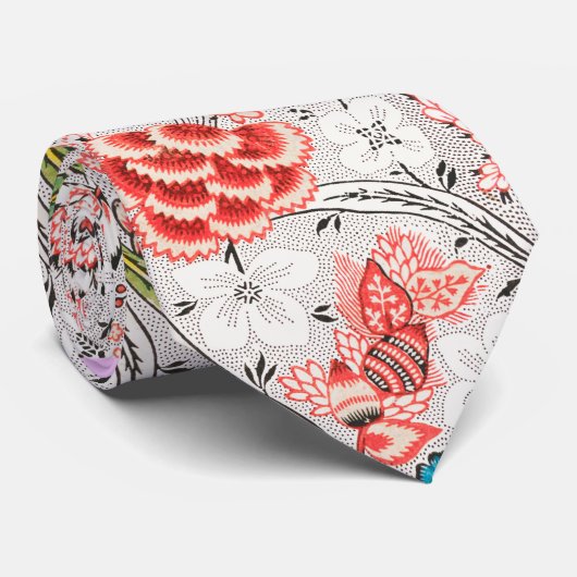 CRAVATE ROUGE BLEU JAUNE FLEURS SAUVAGES TULIPES, FEUILLES (Roulé)