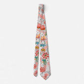 CRAVATE ROUGE BLEU JAUNE FLEURS SAUVAGES TULIPES, FEUILLES (Dos)