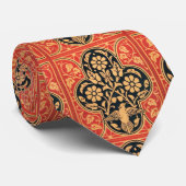 CRAVATE ROUGE BLEU OR DOMMASK FLEURS ET OISEAU BLANC (Roulé)