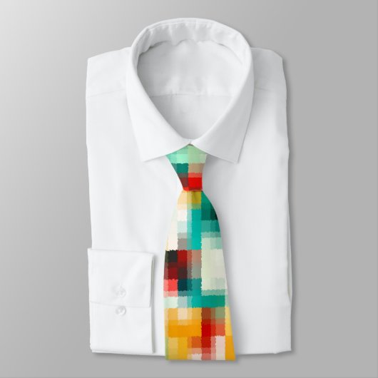 Cravate Rouge bleu vert jaune blanc Motif Abstrait (Attaché)