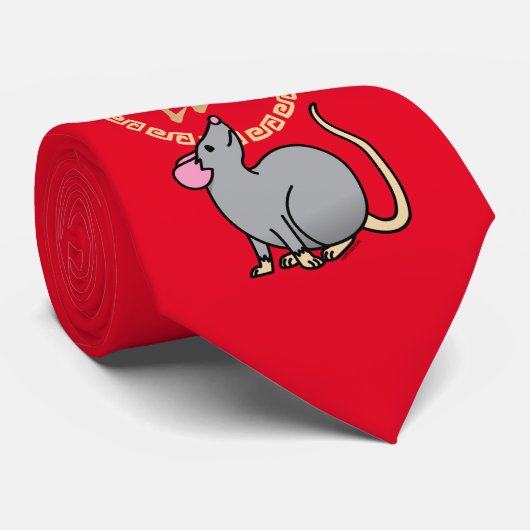 Cravate Rouge chanceux lunaire chinois d'argent de rat de (Roulé)