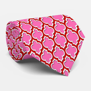 Cravate Rouge Chaud Rose Blanc Marocain Quatrefoil #4DS DI