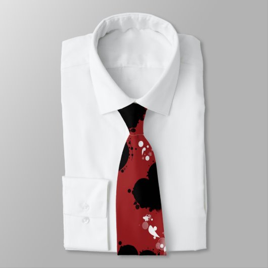 Cravate rouge Coeurs noirs et blanc (Attaché)