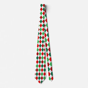 Cravate Rouge de Noël, Vert Blanc Motif Argyle Diamant