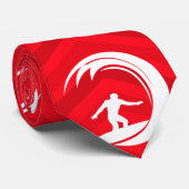 Cravate Rouge écarlate, Blanc, Chevron, Surf, Surfer (Roulé)