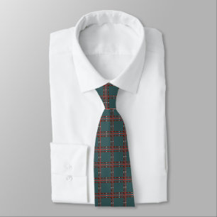 Cravate Rouge Et Blanc Minimal Plaid Sur Vert Foncé