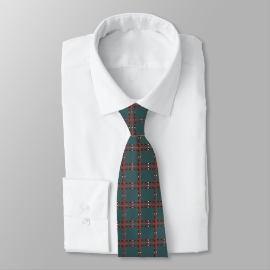 Cravate Rouge Et Blanc Minimal Plaid Sur Vert Foncé (Attaché)