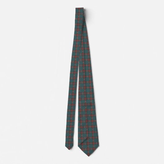 Cravate Rouge Et Blanc Minimal Plaid Sur Vert Foncé (Dos)