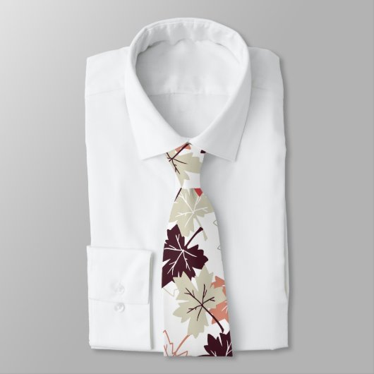 Cravate Rouge Feuilles d'automne Motif Blanc (Attaché)