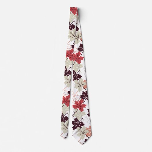Cravate Rouge Feuilles d'automne Motif Blanc (Dos)