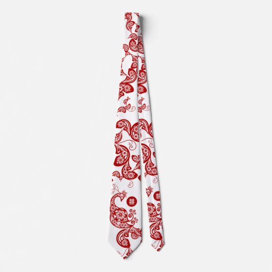 Cravate Rouge Floral Boho Peacock Élégant Est Chic Asiatiq (Devant)