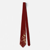 Cravate Rouge foncé & Faux Gold Peony Mariage floral moder (Devant)