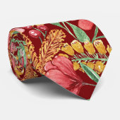Cravate Rouge Golden Jaune Vert Aquarelle Fleurs Motif (Roulé)