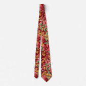 Cravate Rouge Golden Jaune Vert Aquarelle Fleurs Motif (Dos)
