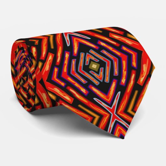 Cravate Rouge Incandescent Orange Noir Grande Impression (Roulé)