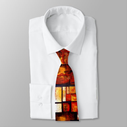 Cravate Rouge jaune brun Art moderne Abstrait (Attaché)