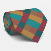 Cravate Rouge or rouille Turquoise Bloc de couleur (Roulé)