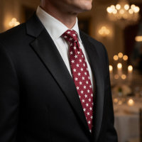 Rouge Profond et Blanc Crispé Petit Motif Étoile