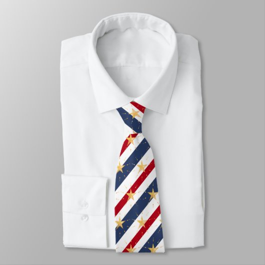 Cravate Rouge rayé Blanc & Bleu 2 Or Star Spangé (Attaché)