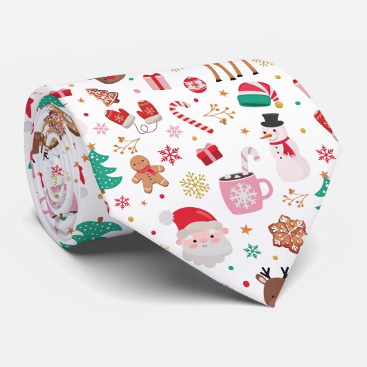 Cravate Rouge rose vert Noël hiver Wonderland Père Noël (Roulé)
