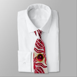 Cravate ROUGE VELVET DAMASK TULIPS, Ruby Burgundy Blanc
