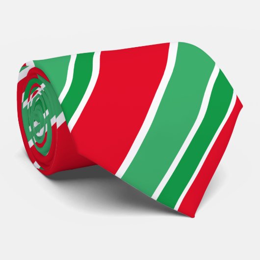 Cravate Rouge Vert blanc diagonale bonbons rayures rayées (Roulé)