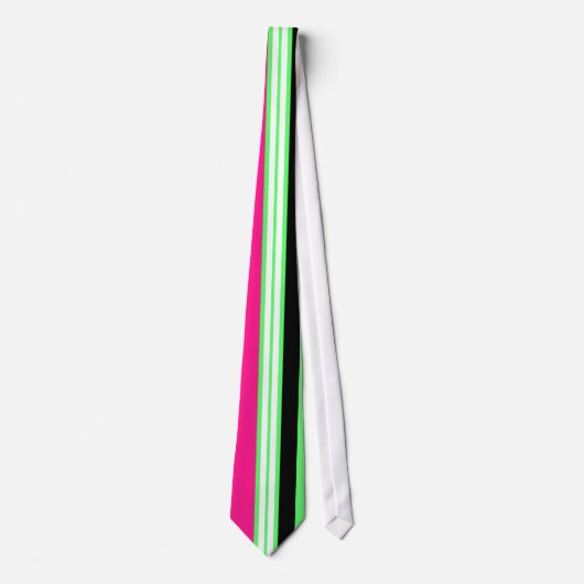 Cravate Rouge vert clair moderne rose et rayures noires (Devant)