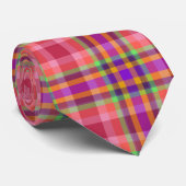 Cravate Rouges, Oranges, Purples écossais tartan, Monogram (Roulé)