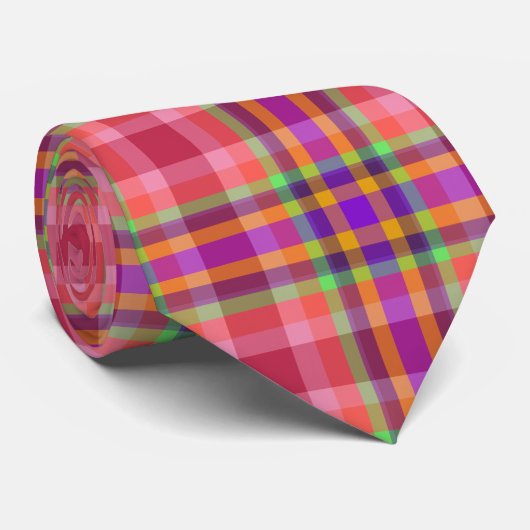 Cravate Rouges, Oranges, Purples écossais tartan, Monogram (Roulé)