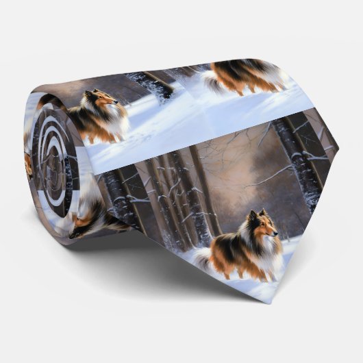 Cravate Rough Collie Laisser Neige Noël (Roulé)