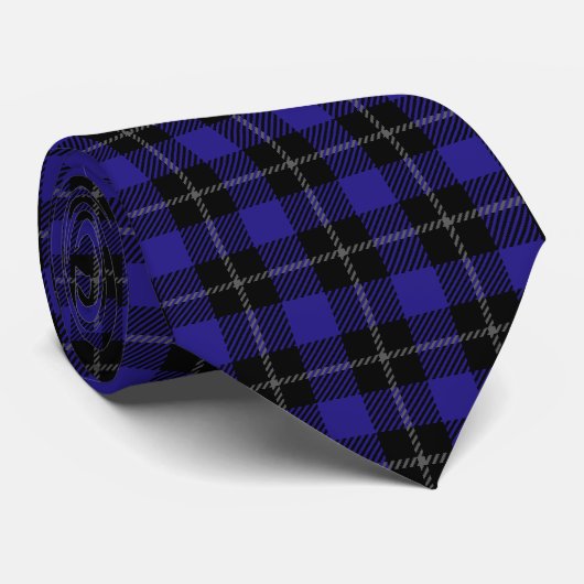 Cravate Royal Blue Black Plaid (Roulé)