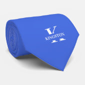 Cravate Royal Blue Élégant Monogramme + Nom (Roulé)