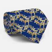 Cravate Royal Blue Gold Eucalyptus Foliage Mariage de cour (Roulé)