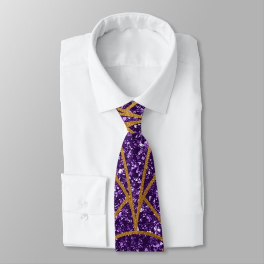 Cravate Royal Déco Parties scintillant violet or Motif géo (Attaché)