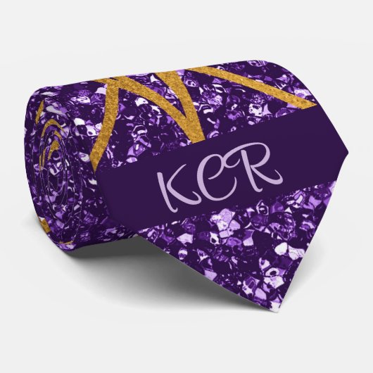 Cravate Royal Déco Parties scintillant violet or Motif géo (Roulé)