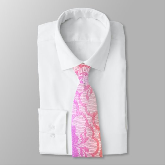 Cravate Royal Lace White Pink Ombre Floral Mariage (Attaché)