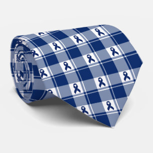 Cravate Ruban plaid bleu foncé de sensibilisation au cance