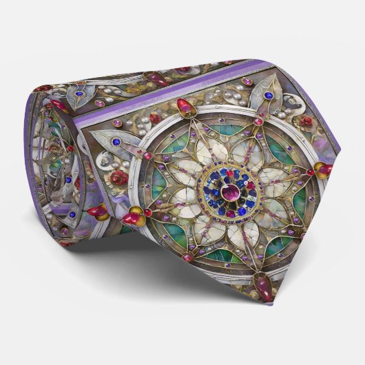 Cravate Ruby, Amethyst, Sapphire et Pearl Mandala (Roulé)