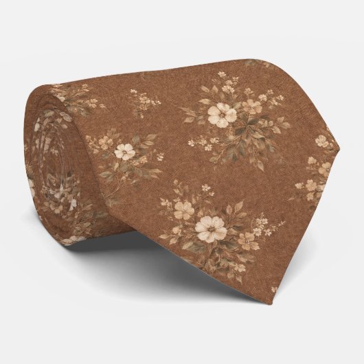 Cravate Rustic Brown Floral  (Roulé)