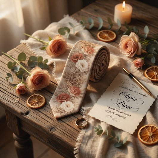Cravate Rustic Floral Terracotta Wild Rose Wedding
