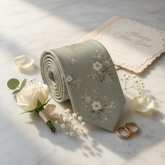 Cravate Rustic Sage Green Vintage Floral 
