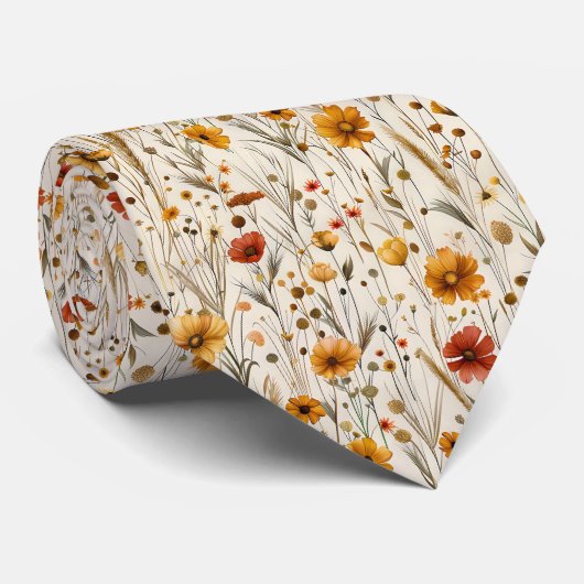 Cravate Rustic Wildflowers - Boho Fall Floral Pattern (Roulé)
