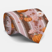 Cravate Rustique Citrouilles d'automne & dentelle fleurie (Roulé)