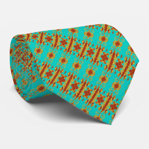 Cravate Rustique Cuivre Rouge Turquoise Vert Motif