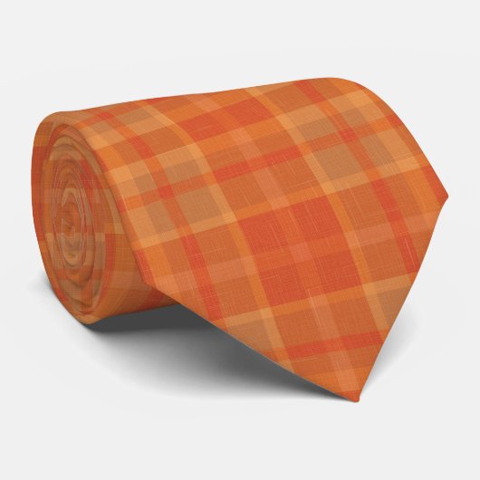 Cravate Rustique Orange Automne Plaid Tartan (Roulé)