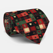 Cravate Rustique Rouge Vert Plaid Coeurs Noël (Roulé)
