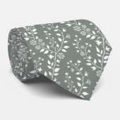 Cravate Sage Élégant Vert Blanc Floral (Roulé)