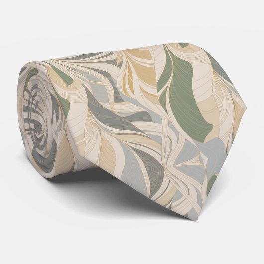 Cravate Sage Green Beige Abstract Foliage Pattern (Roulé)