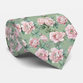 Cravate Sage Green et Peony rose Groomsmen Floral (Roulé)